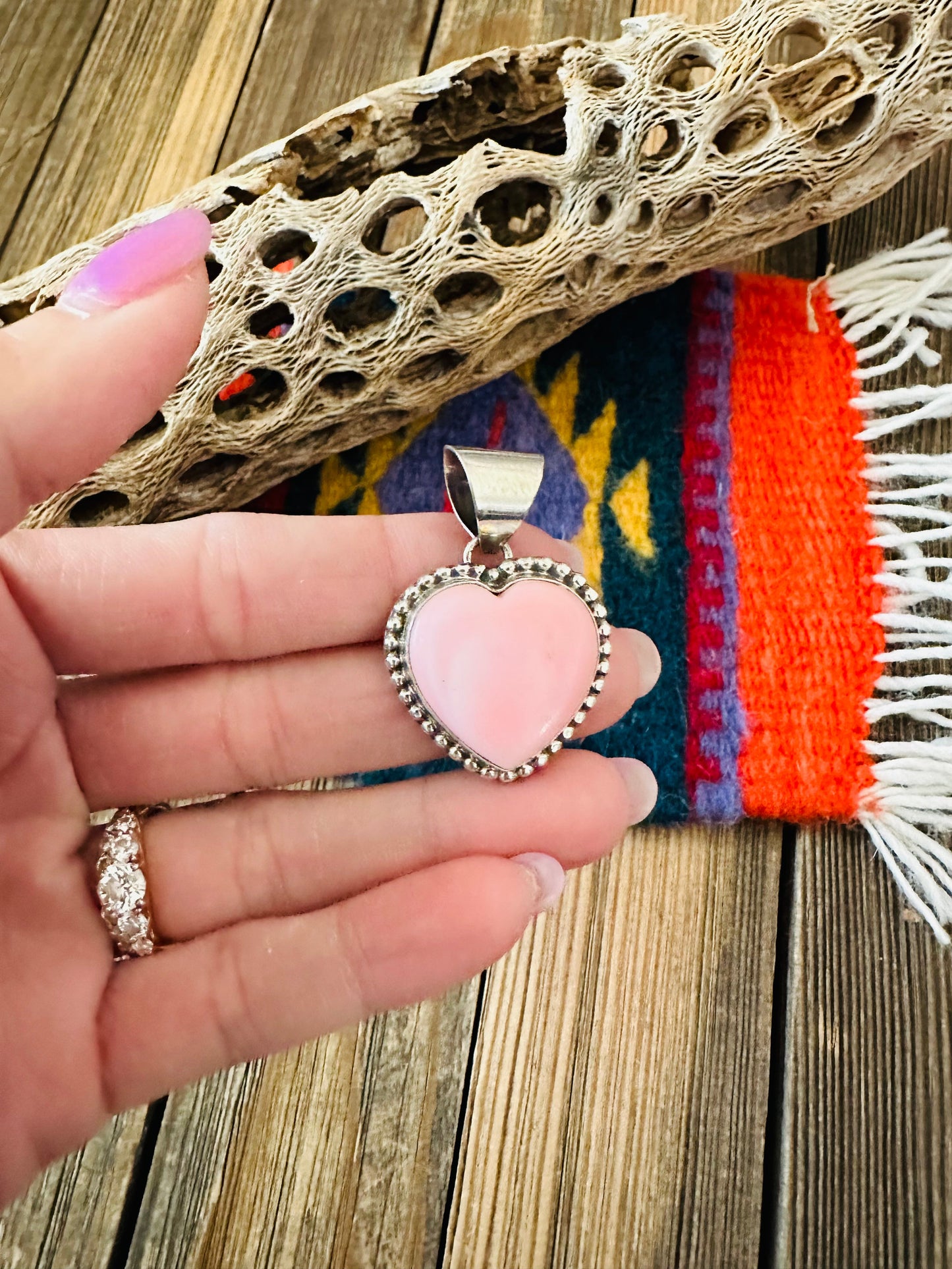 Navajo Queen Pink Conch & Sterling Silver Heart Pendant