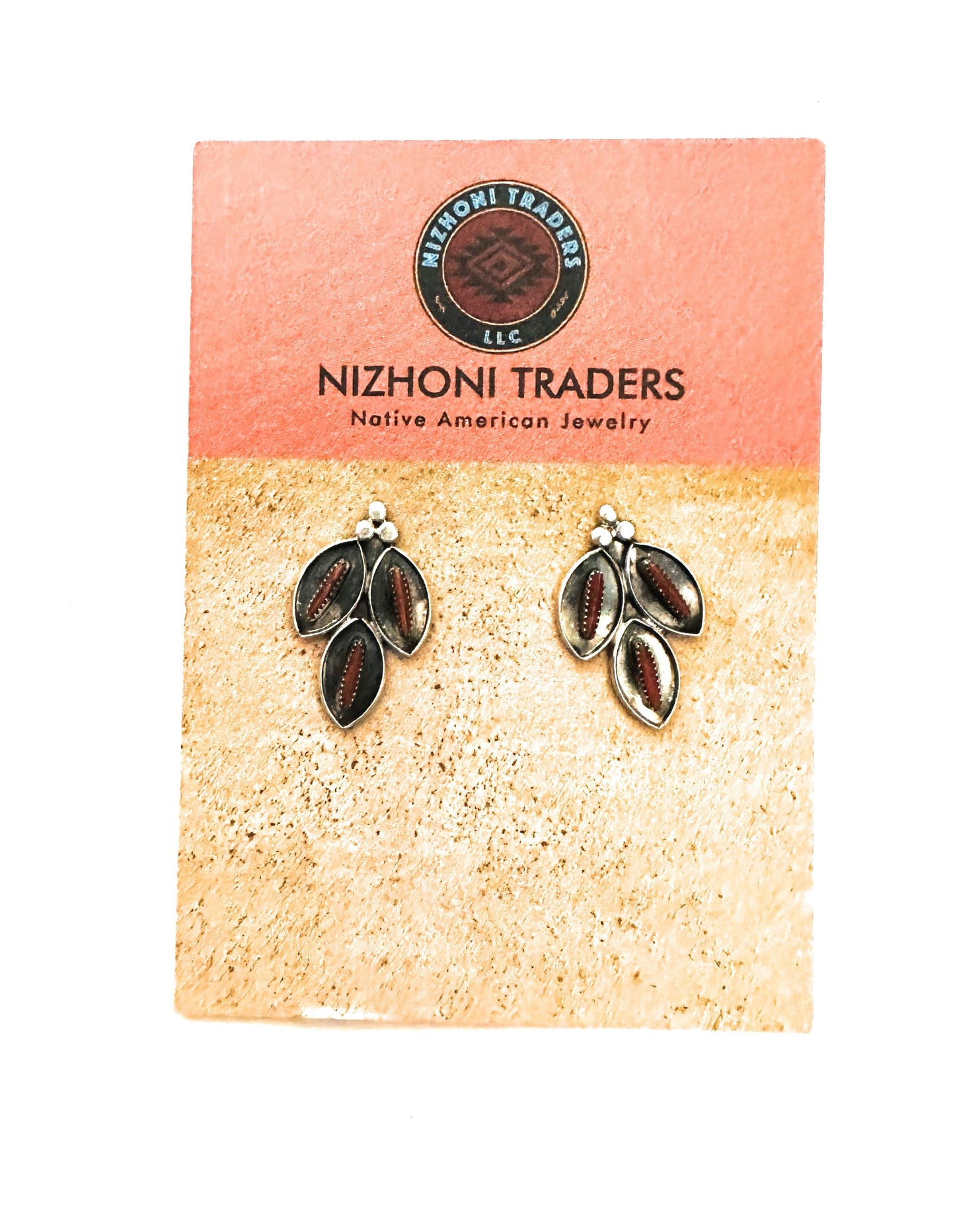 Zuni Coral & Sterling Silver Shadowbox Stud Earrings