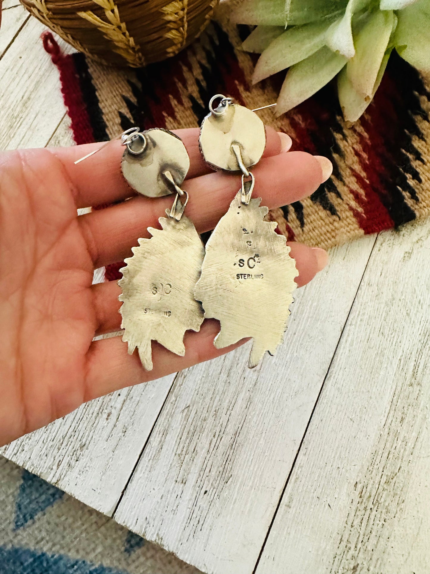 Navajo Spiny & Sterling Silver Indian Head Dangle Earrings