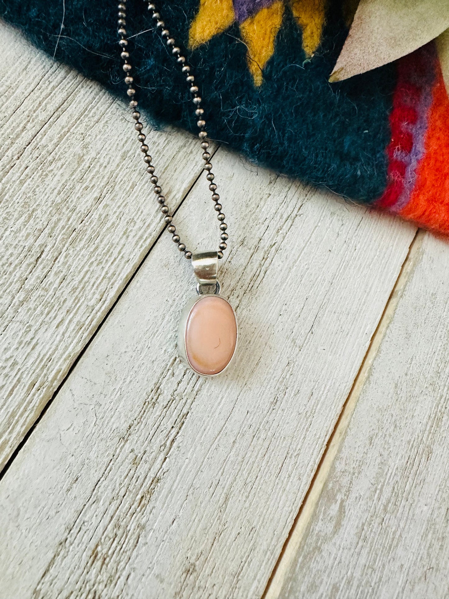 Navajo Queen Pink Conch Shell & Sterling Silver Oval Pendant