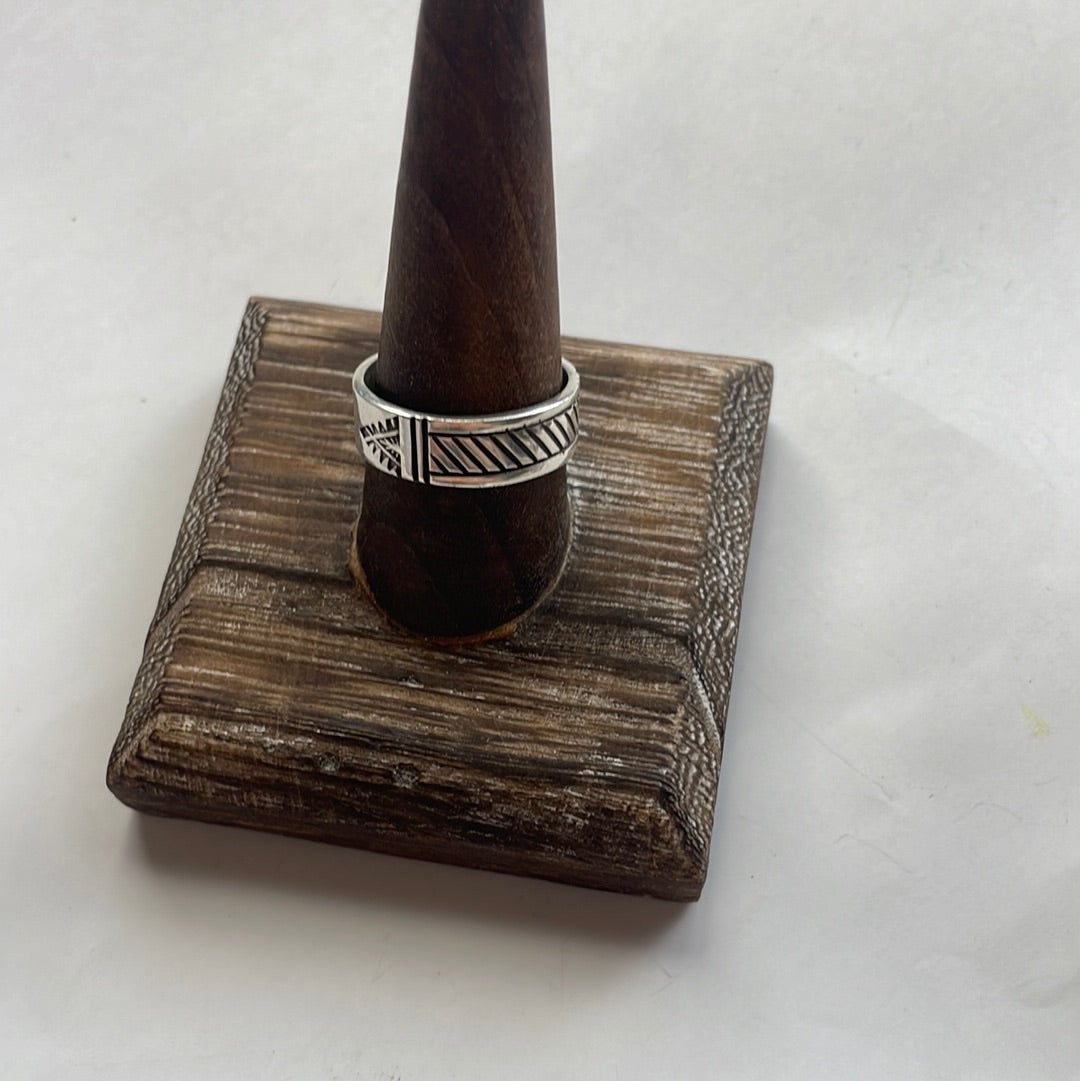 Navajo Hand Stamped Sterling Silver Men’s Ring Band