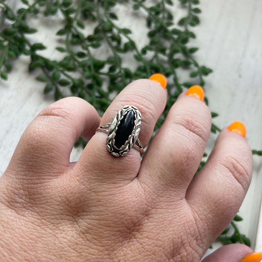 Navajo Black Onyx & Sterling Silver Single Stone Oval Ring