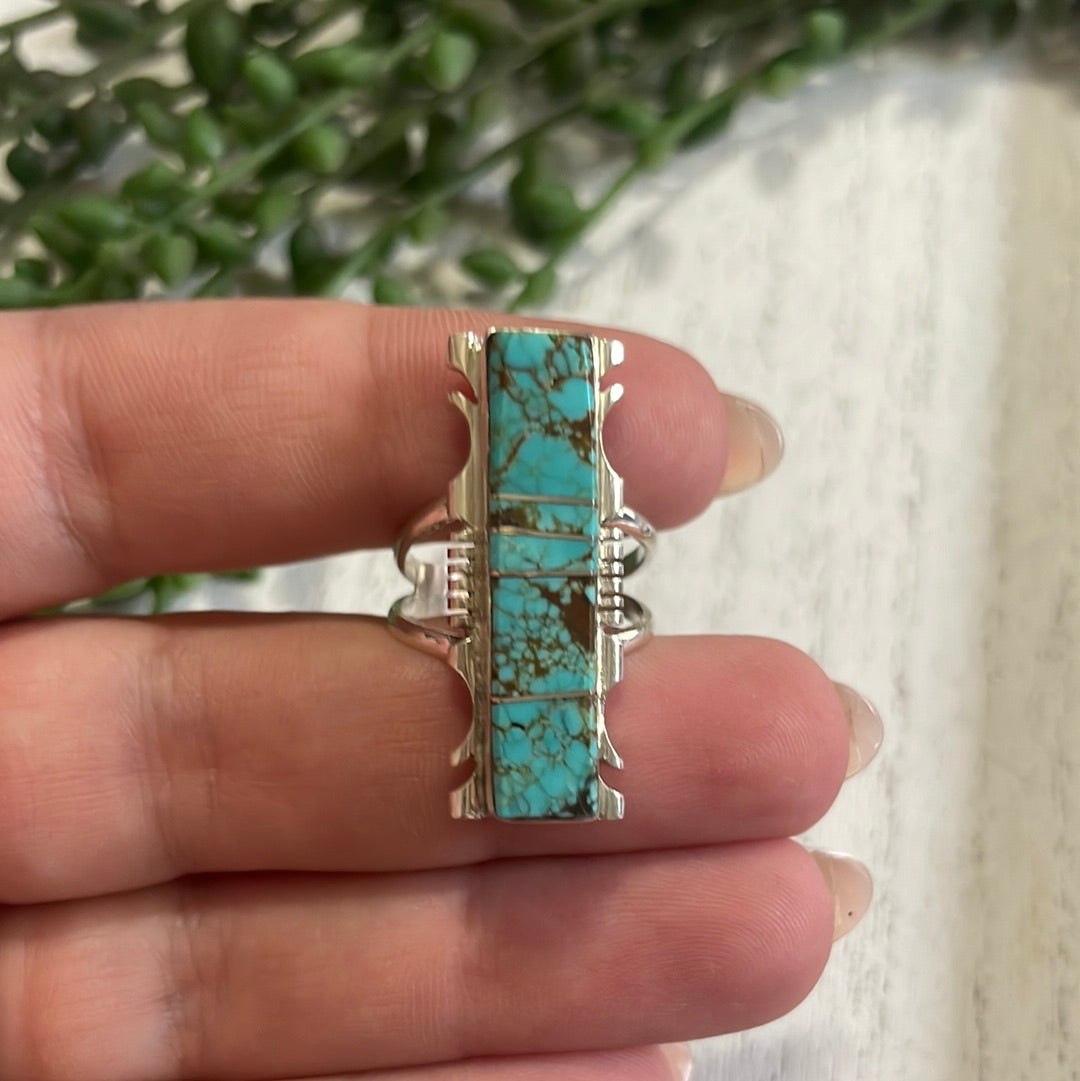 Navajo Sterling Silver Turquoise Bar Ring Signed