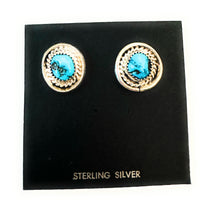Load image into Gallery viewer, Vintage Old Pawn Navajo Turquoise &amp; Sterling Silver Stud Earrings