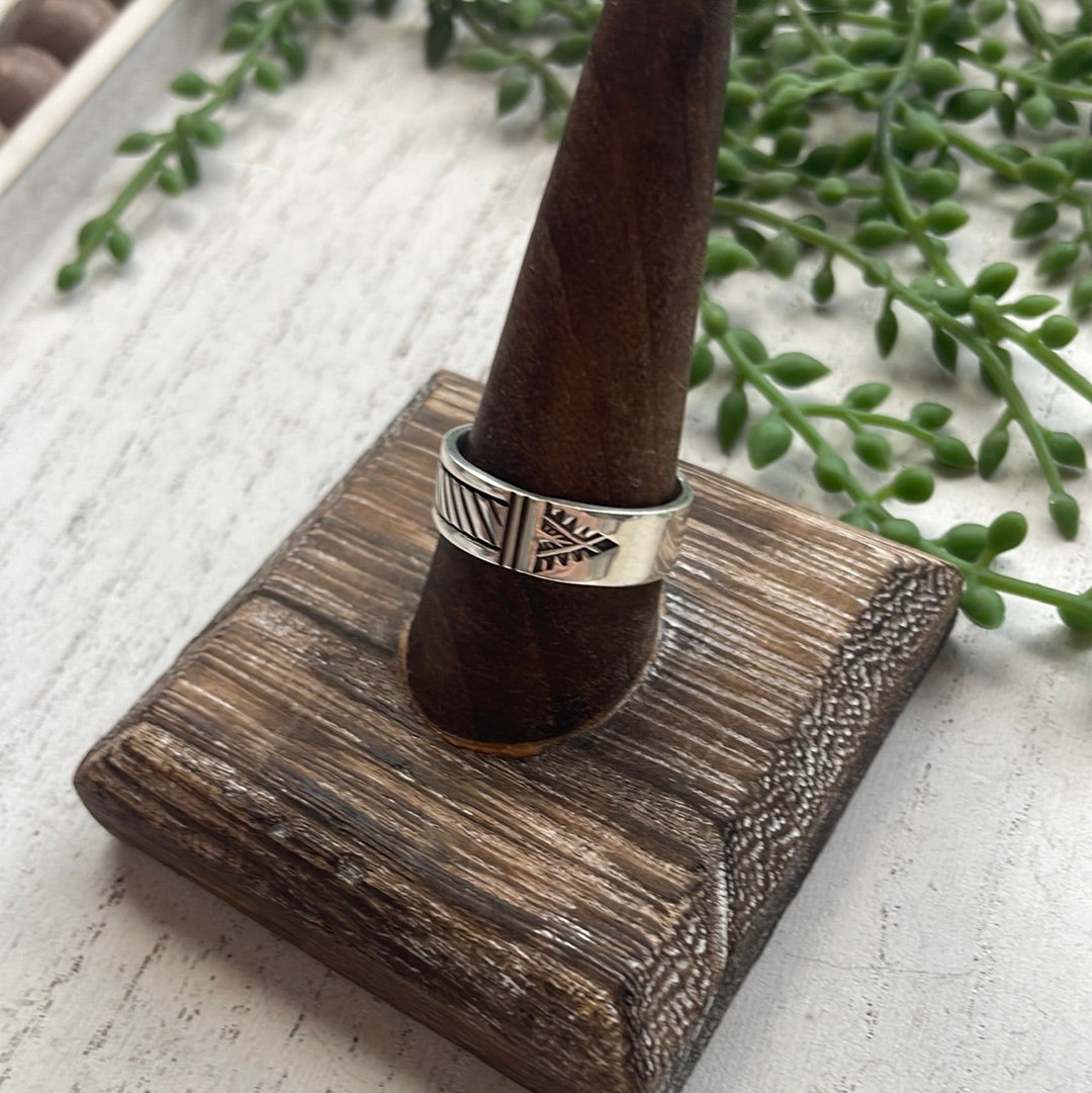 Navajo Hand Stamped Sterling Silver Men’s Ring Band