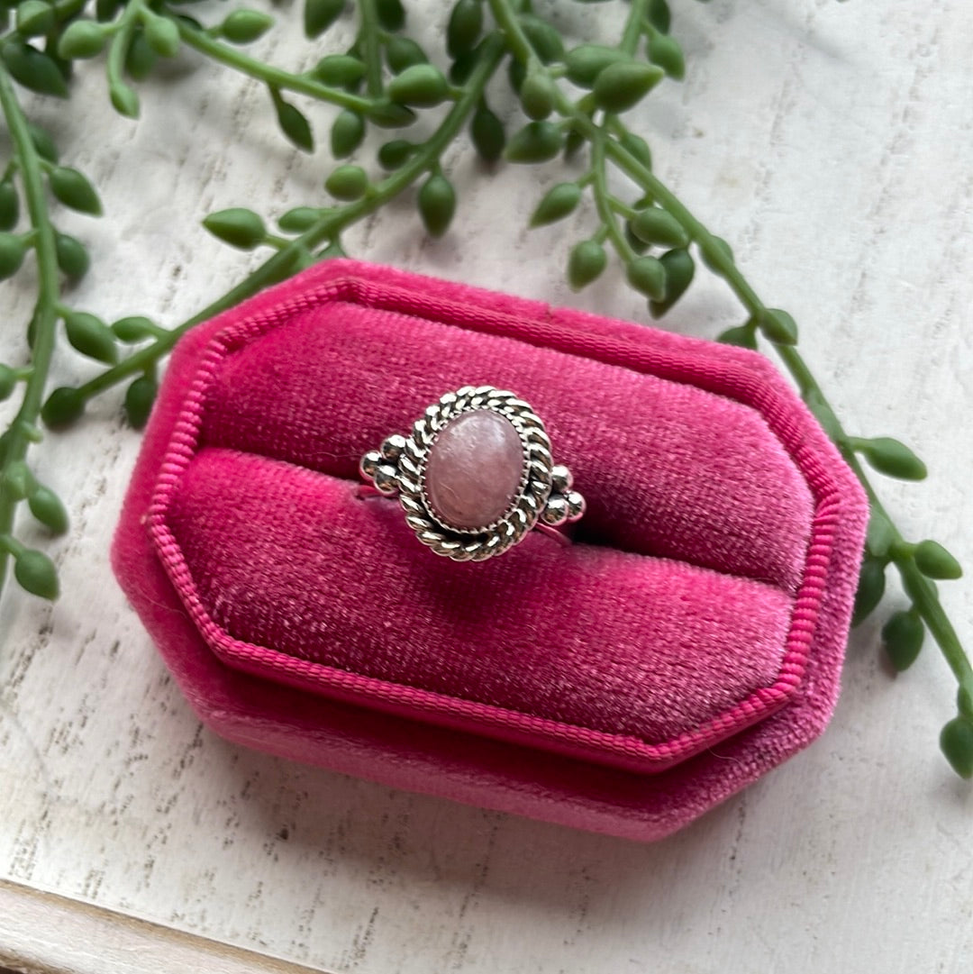 Navajo Sterling Silver & Rhodochrosite Round Ring