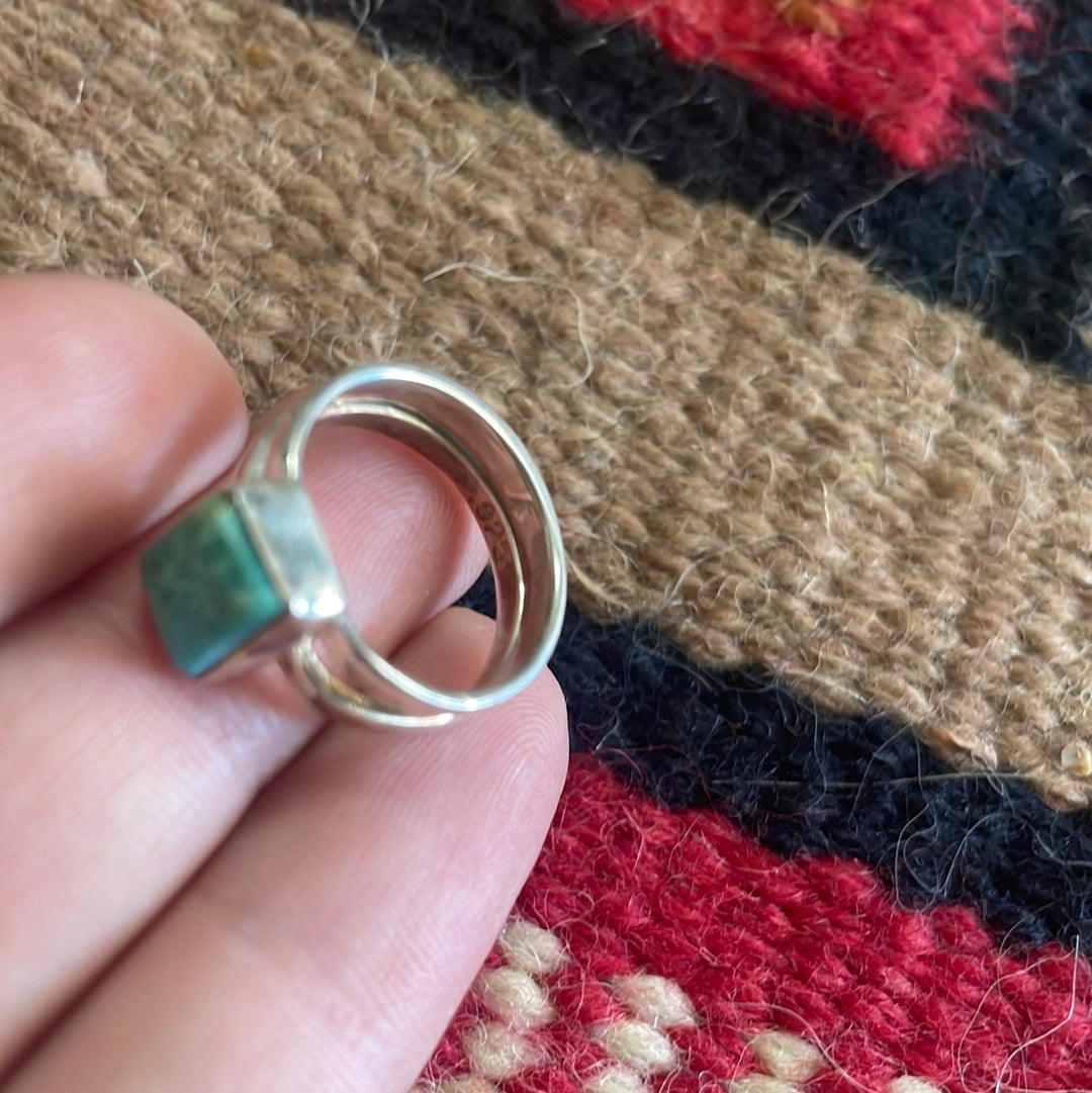 Single Stone Rectangle Navajo Sterling Silver Turquoise Ring