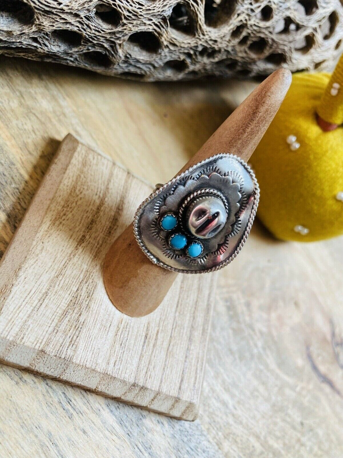 Navavjo Turquoise and Sterling Silver Cowboy Hat ring