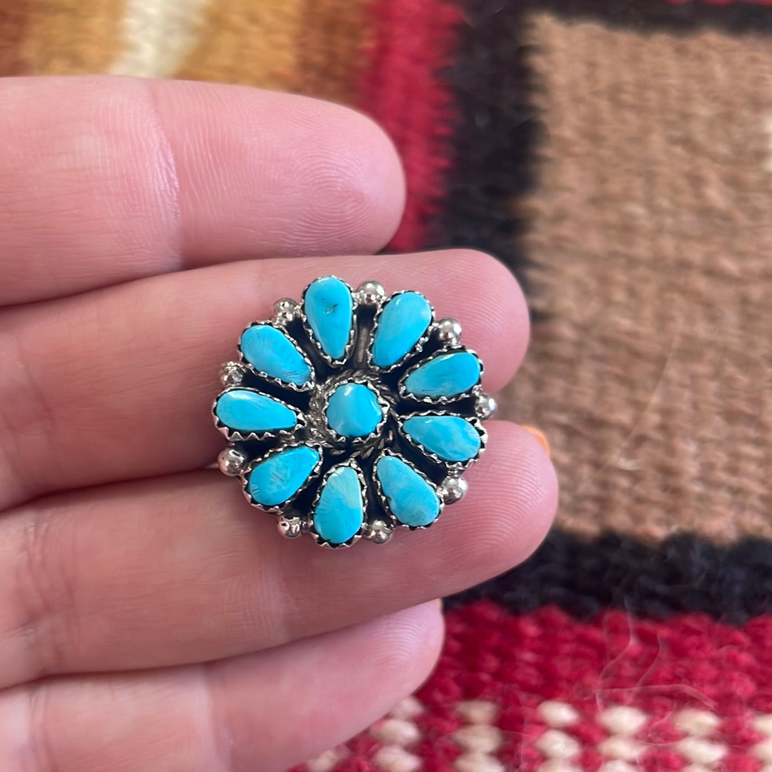 Navajo Sterling Silver & Turquoise Small Flower Ring