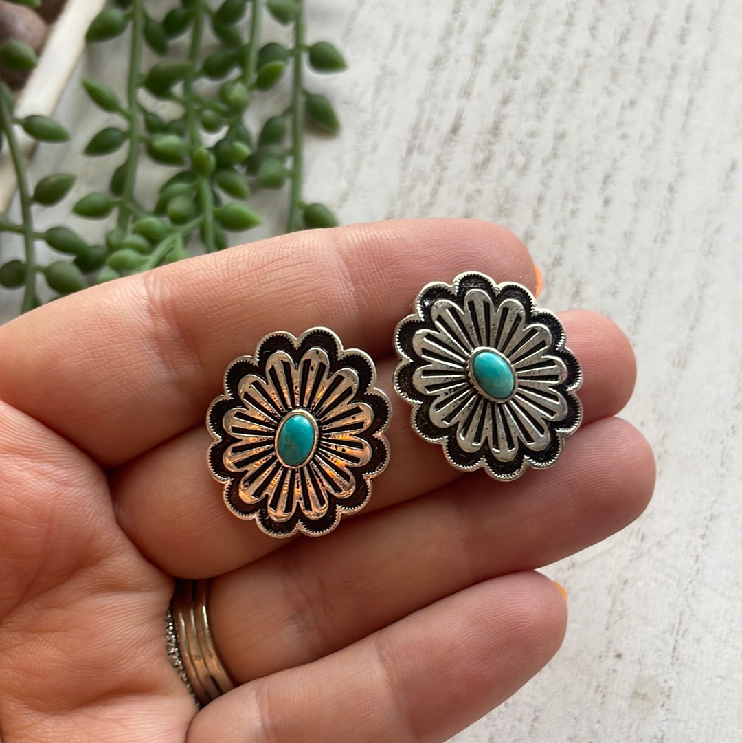 The Concho Flower Handmade Sterling Silver & Turquoise Earrings