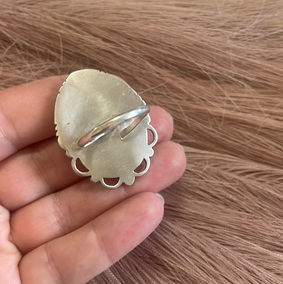 Gorgeous Navajo Pink Peruvian Opal And Sterling Silver Adjustable Ring