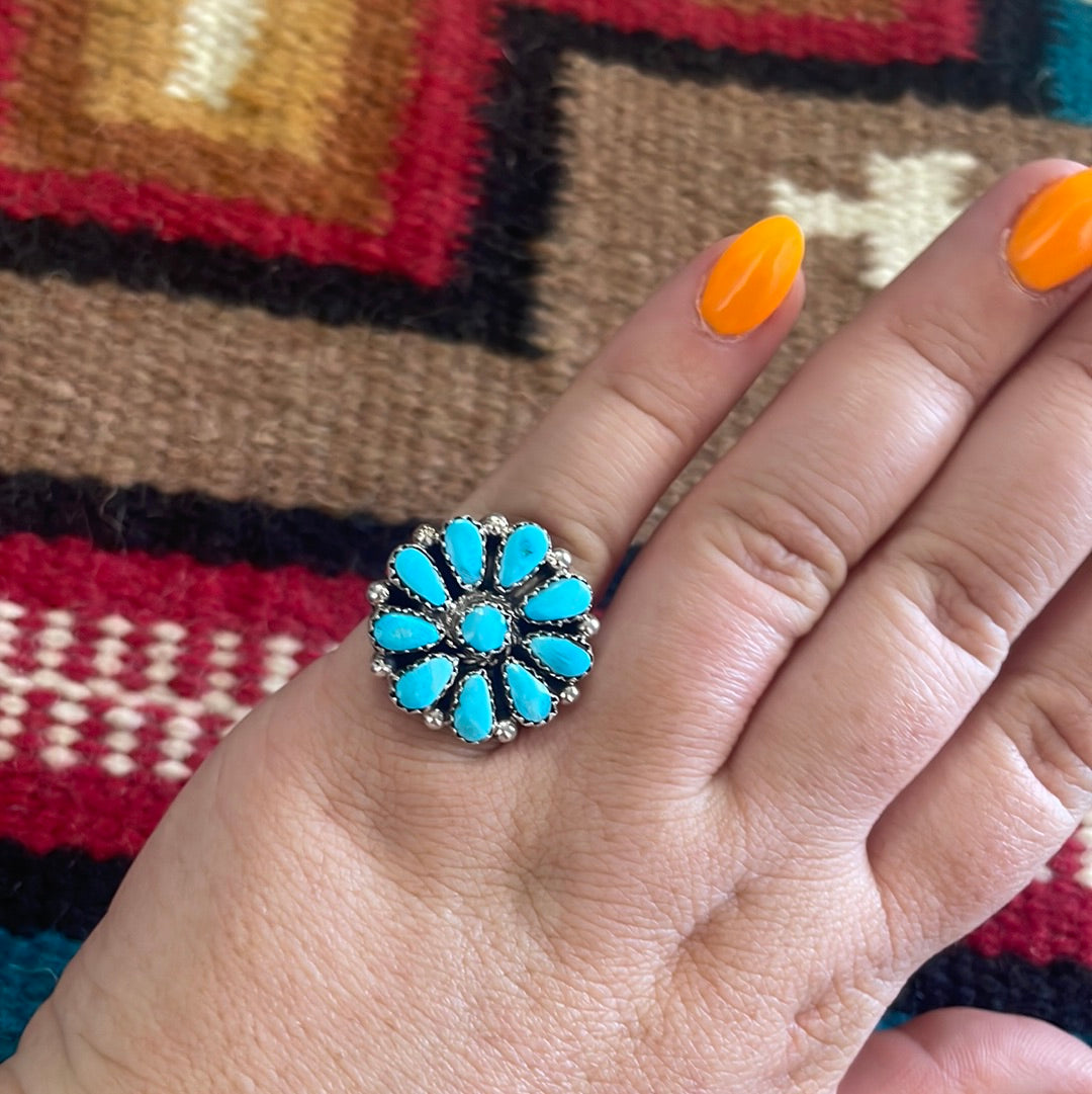 Navajo Sterling Silver & Turquoise Small Flower Ring