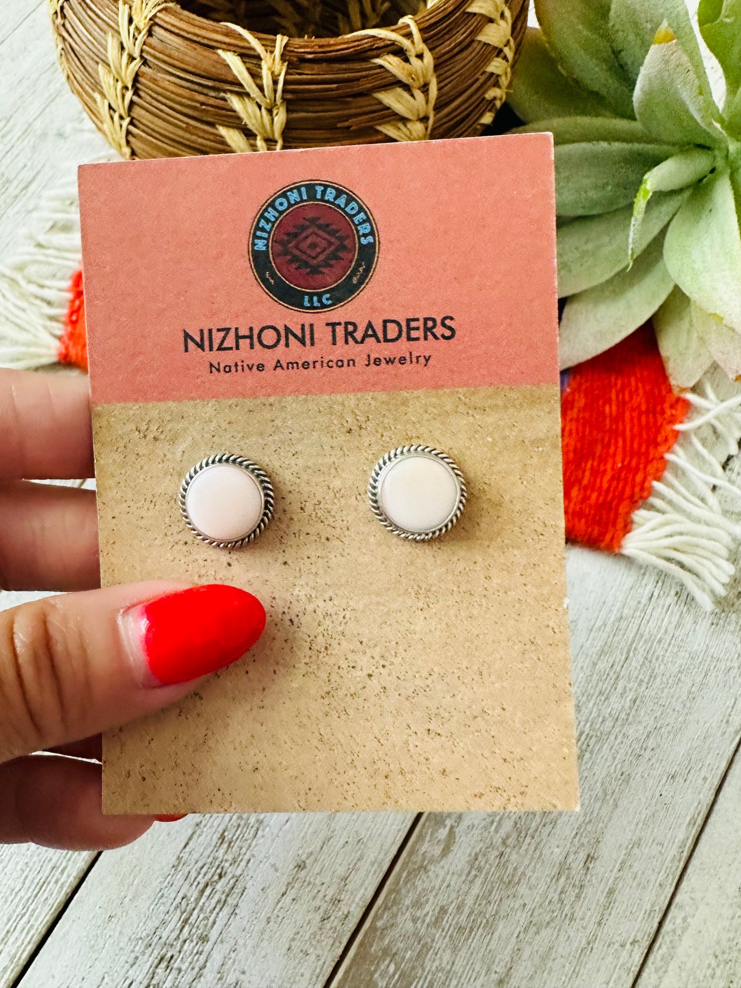 Navajo Queen Pink Conch Shell & Sterling Silver Stud Earrings