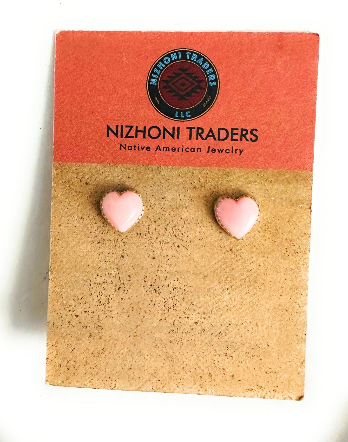 Navajo Queen Pink Conch & Sterling Silver Heart Stud Earrings