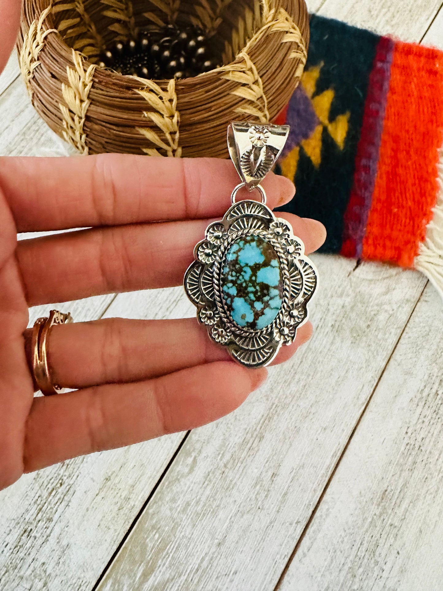 Handmade Sterling Silver & Kingman Turquoise Pendant