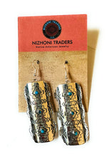Load image into Gallery viewer, Navajo Hand Stamped Sterling Silver &amp; Turquoise Dangle Earrings