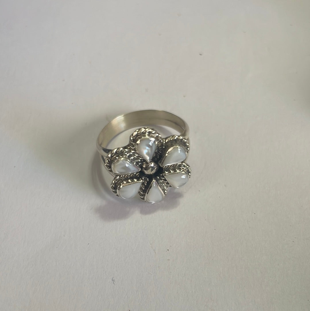 Navajo Mother of Pearl & Sterling Silver Flower Ring