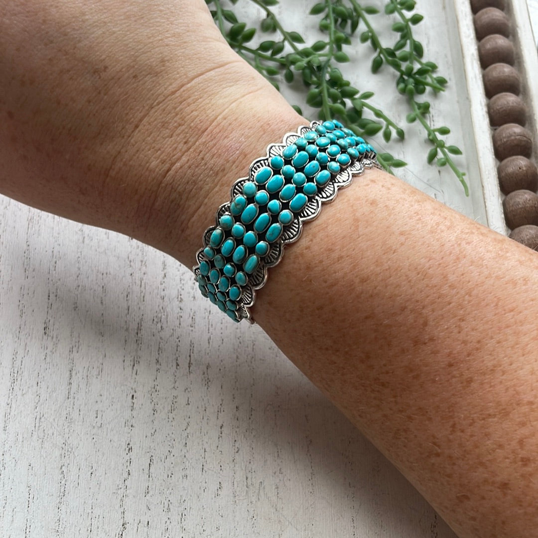 “The 4 Row Turquoise Cuff” Sterling Silver Turquoise Cuff Bracelet