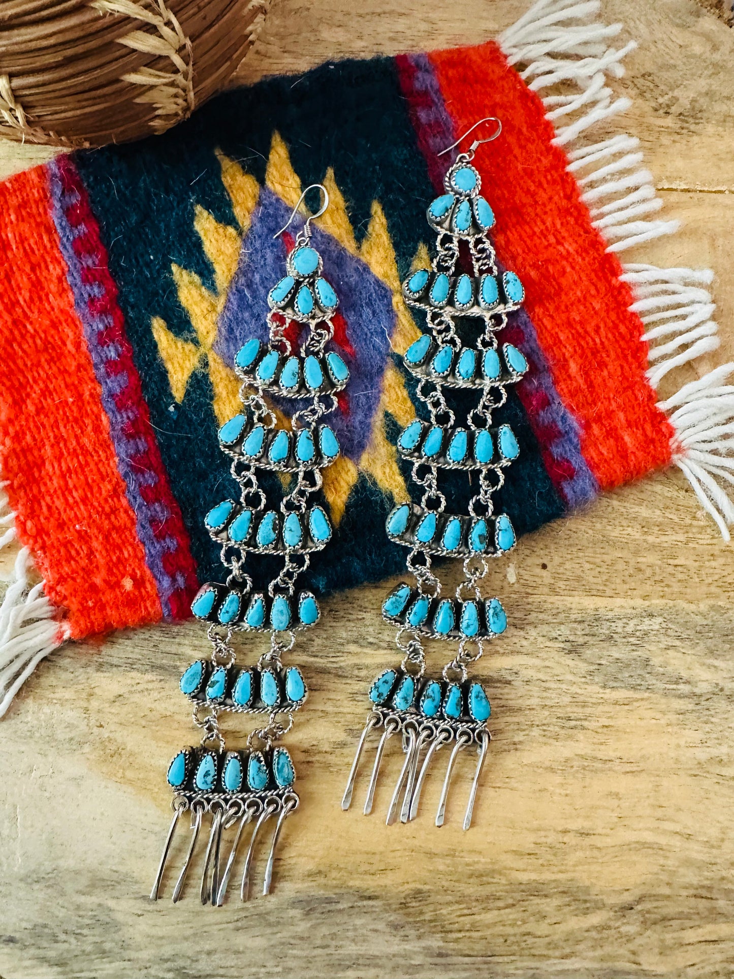 Navajo Turquoise & Sterling Silver Chandelier Dangle Earrings