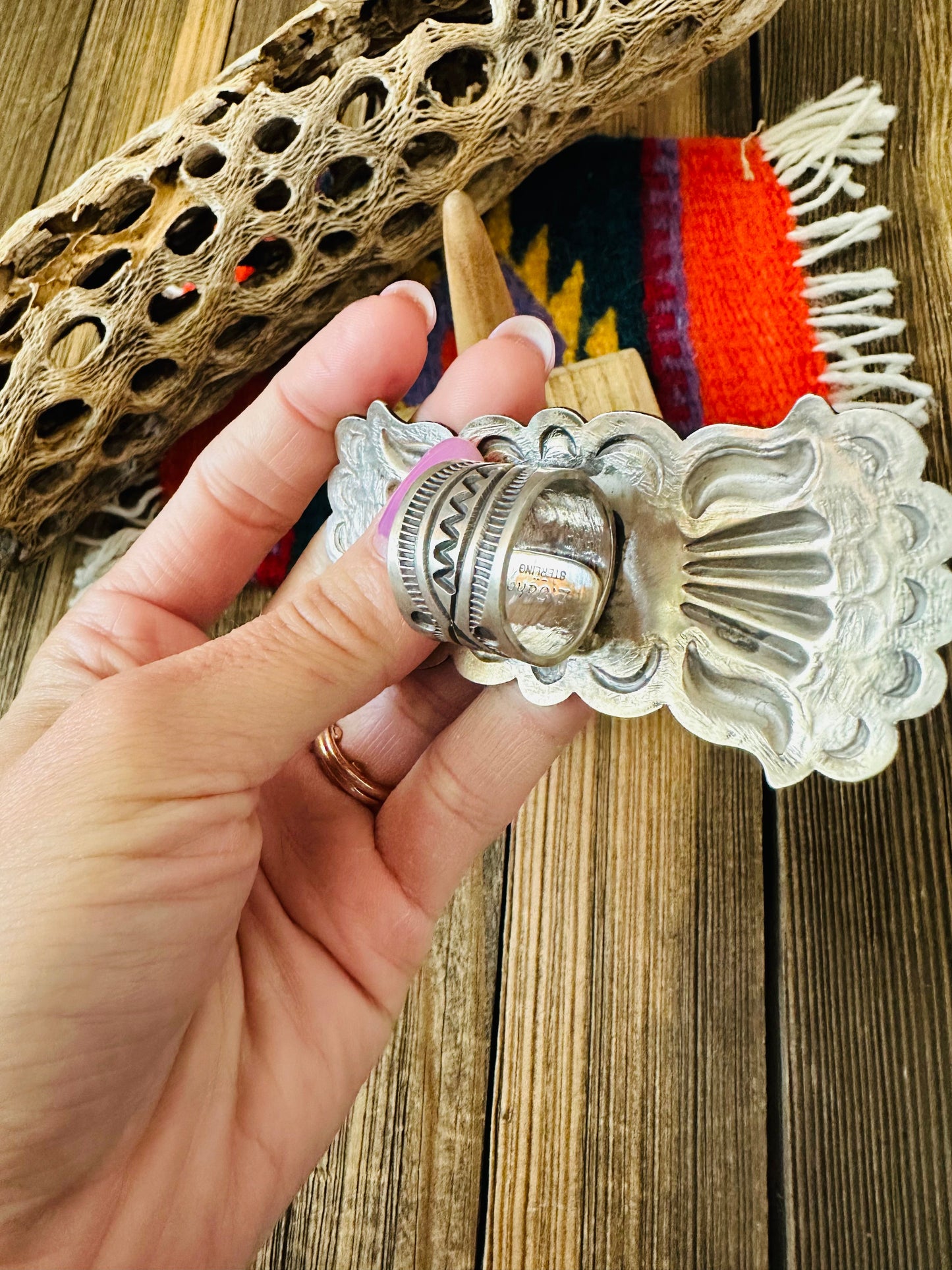 Navajo Turquoise and Sterling Silver Adjustable Concho Ring