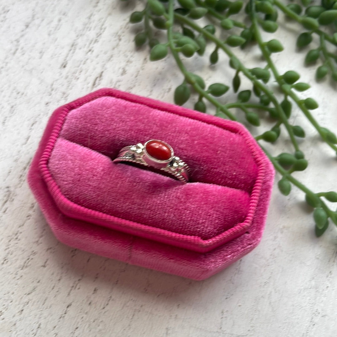 Navajo Sterling Silver Single Stone Coral Ring