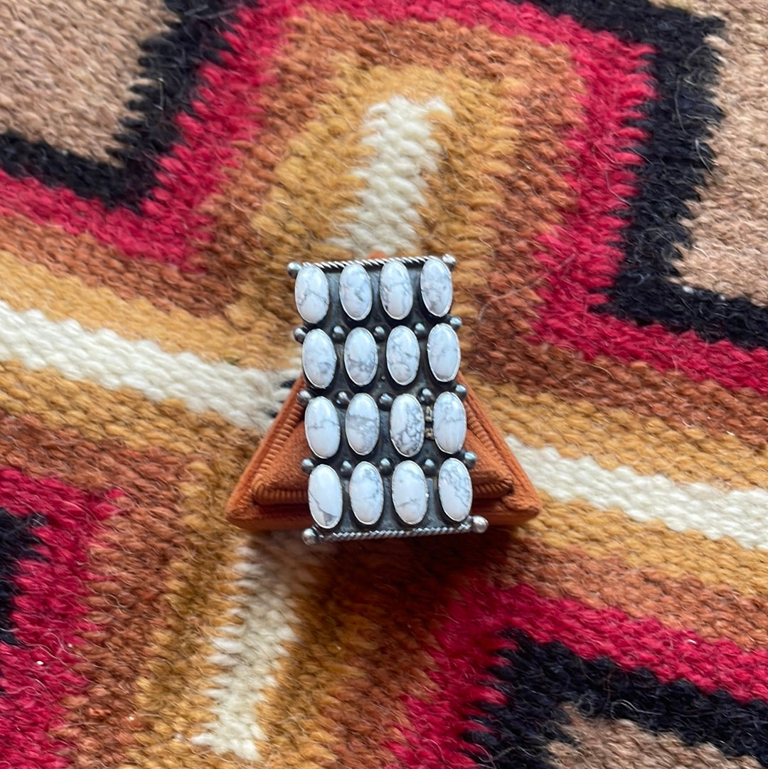Navajo Sterling Silver & White Buffalo Cluster Ring Signed Jacquline Silver