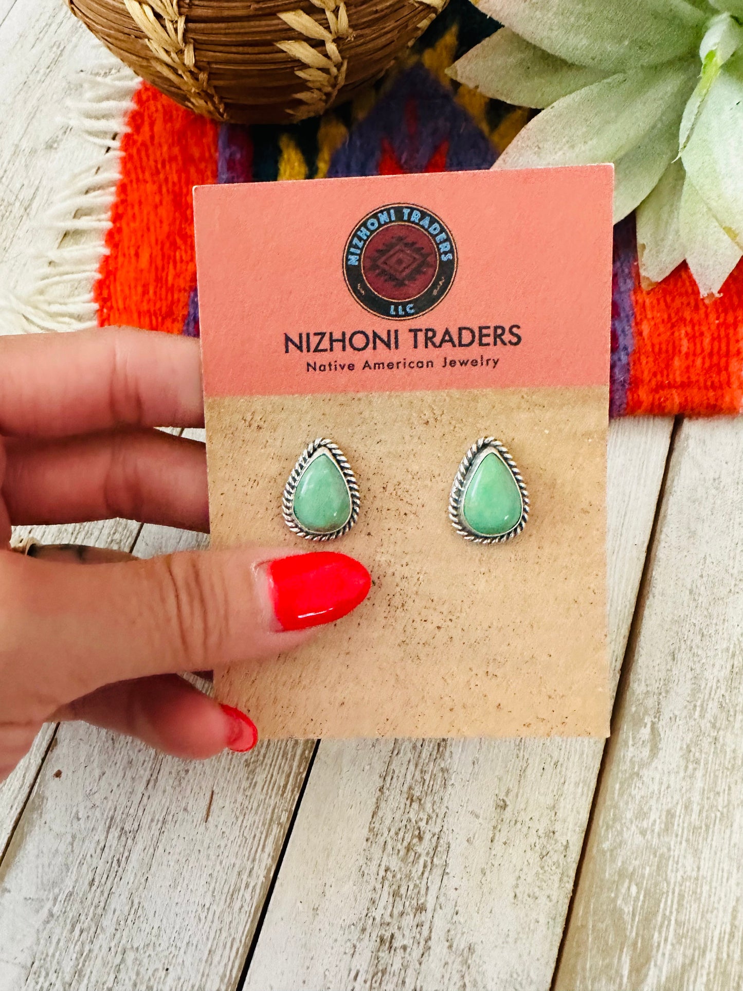 Navajo Turquoise & Sterling Silver Teardrop Stud Earrings