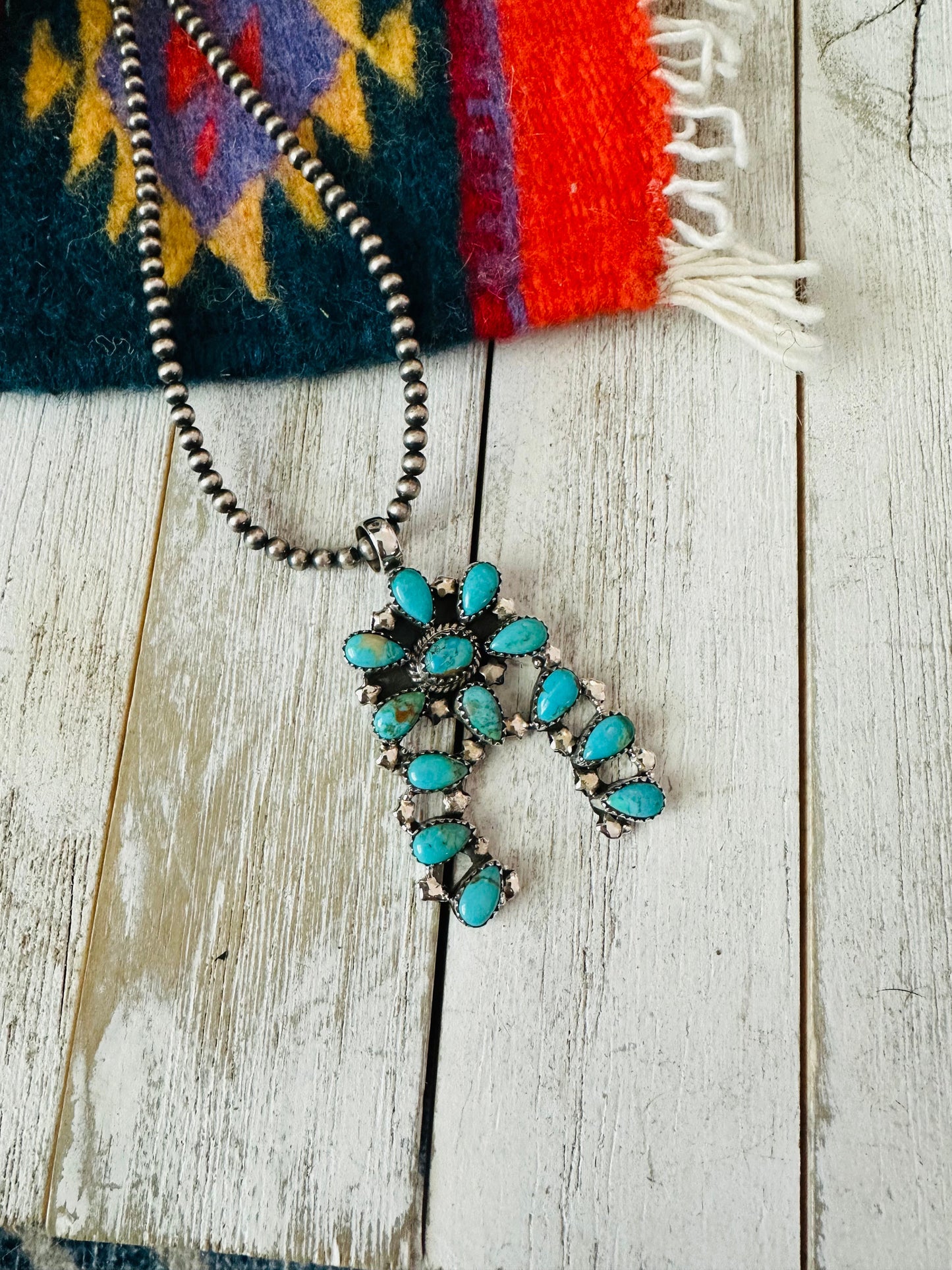 Handmade Sterling Silver & Kingman Turquoise Naja Style Pendant