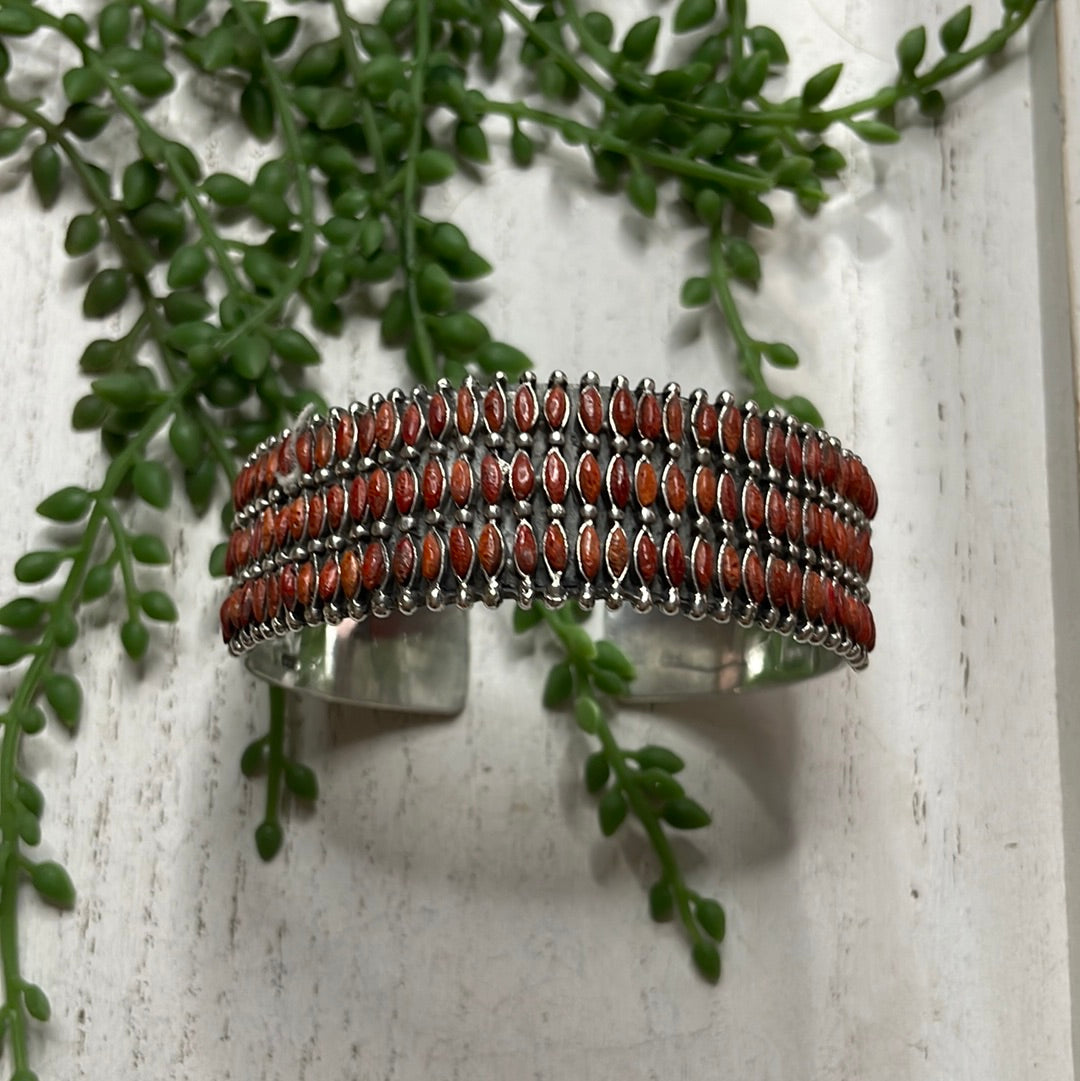 Nizhoni Handmade Sterling Silver & Coral Cuff Bracelet