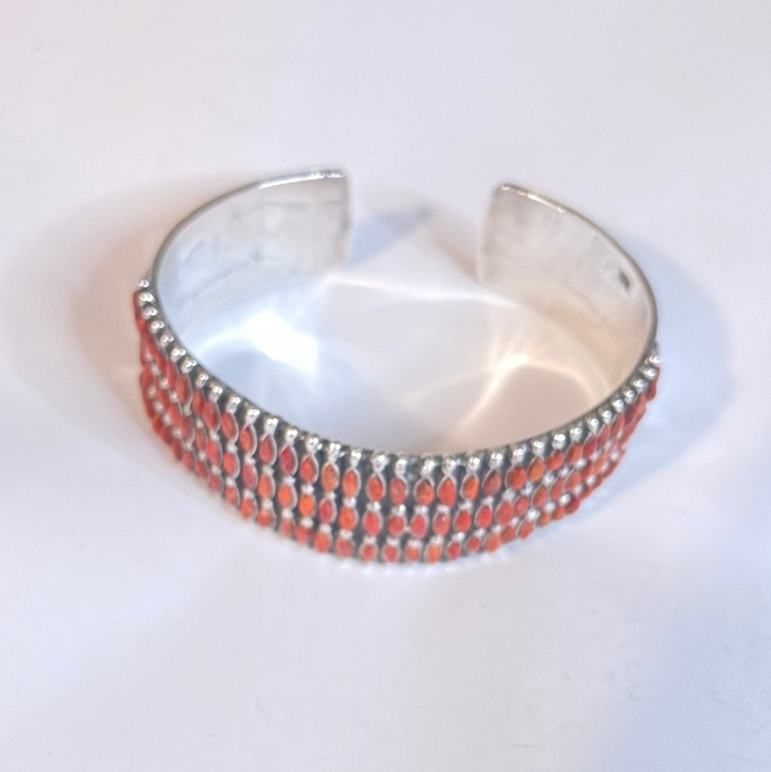 Nizhoni Handmade Sterling Silver & Coral Cuff Bracelet