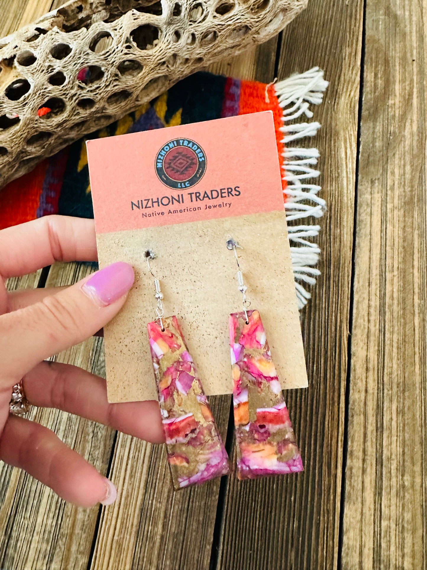 Navajo Sterling Silver & Pink Mojave Slab Dangle Earrings