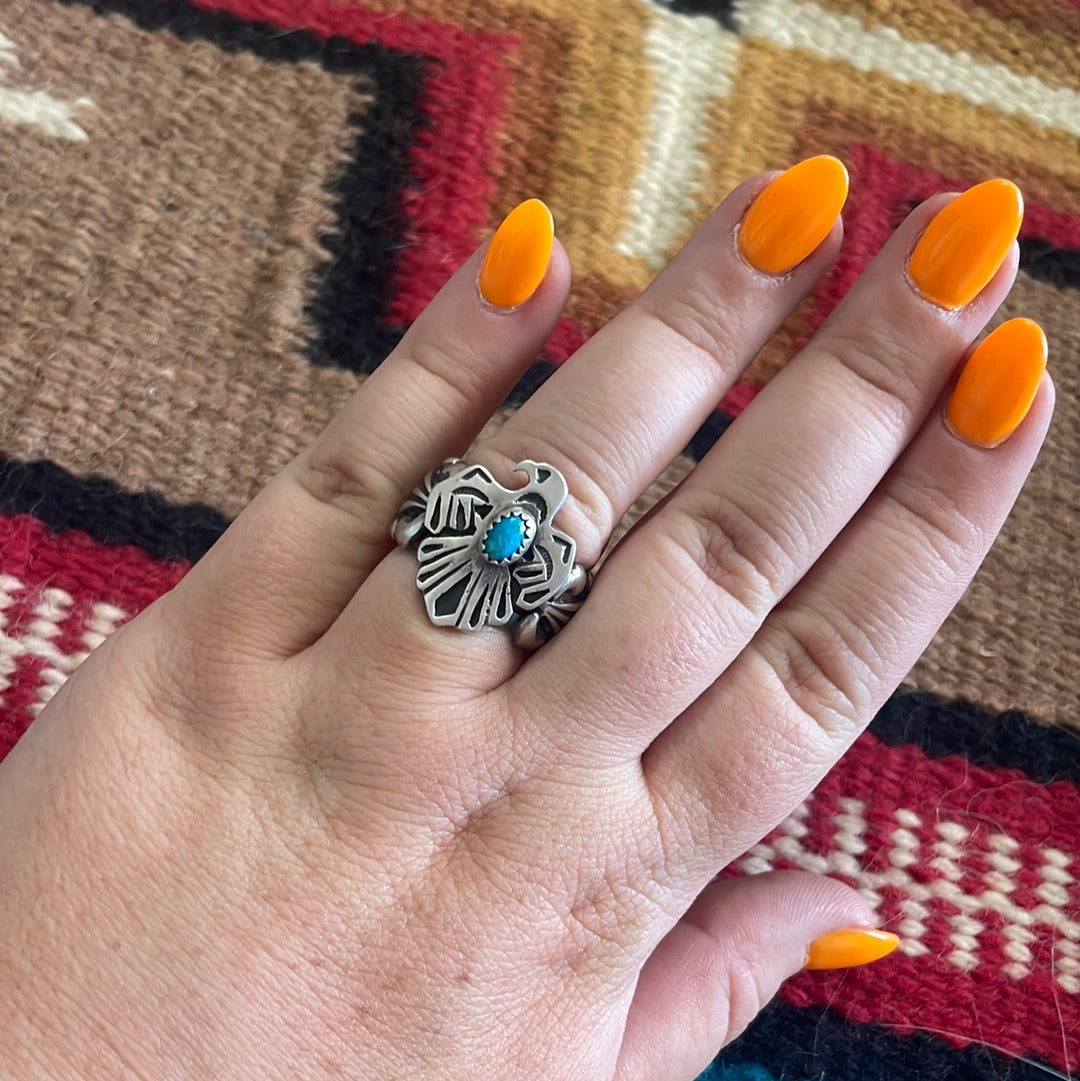 Navajo Sterling Silver Turquoise Thunderbird Ring