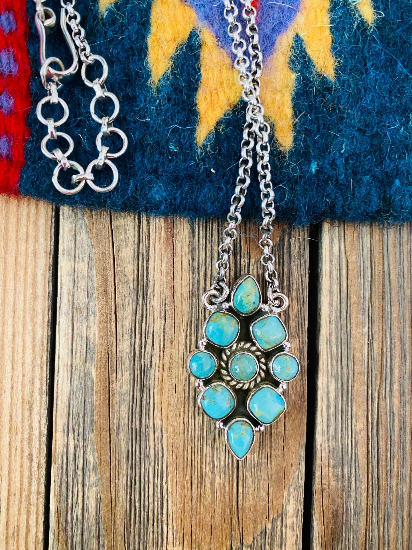 Handmade Sterling Silver & Turquoise Cluster Necklace