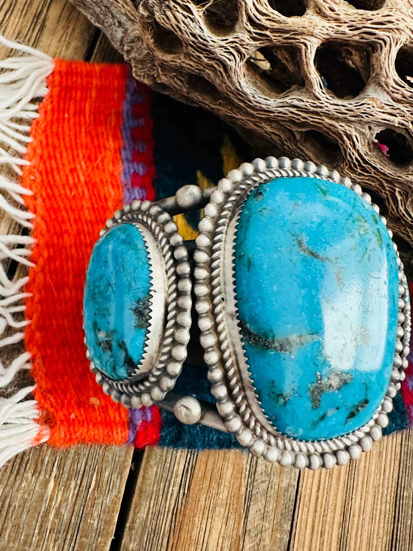Navajo Old Pawn Kingman Turquoise & Sterling Silver Cuff Bracelet