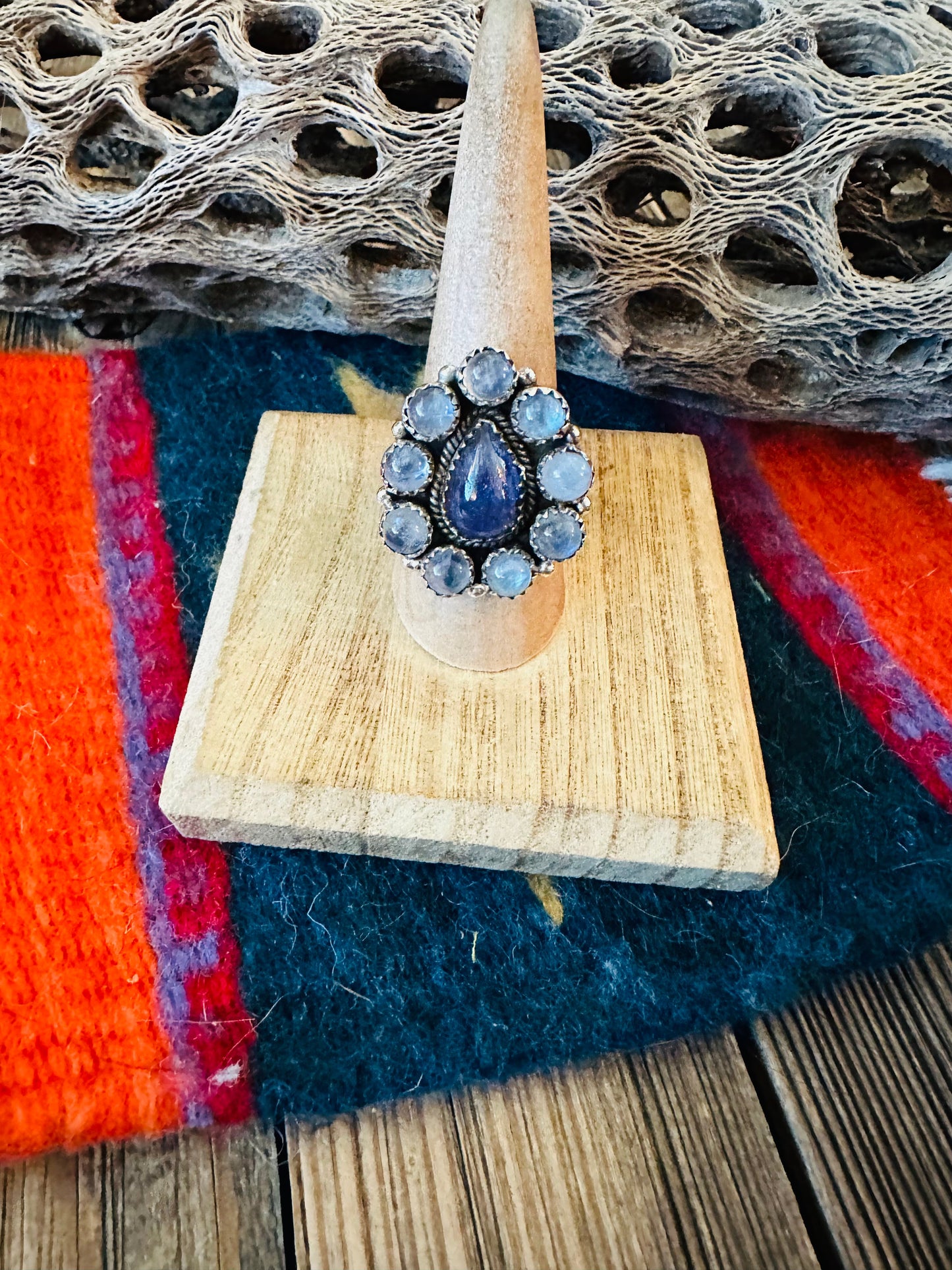 Handmade Sterling Silver & Moon Stone Cluster Adjustable Ring