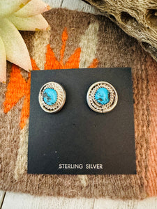 Vintage Old Pawn Navajo Turquoise & Sterling Silver Stud Earrings