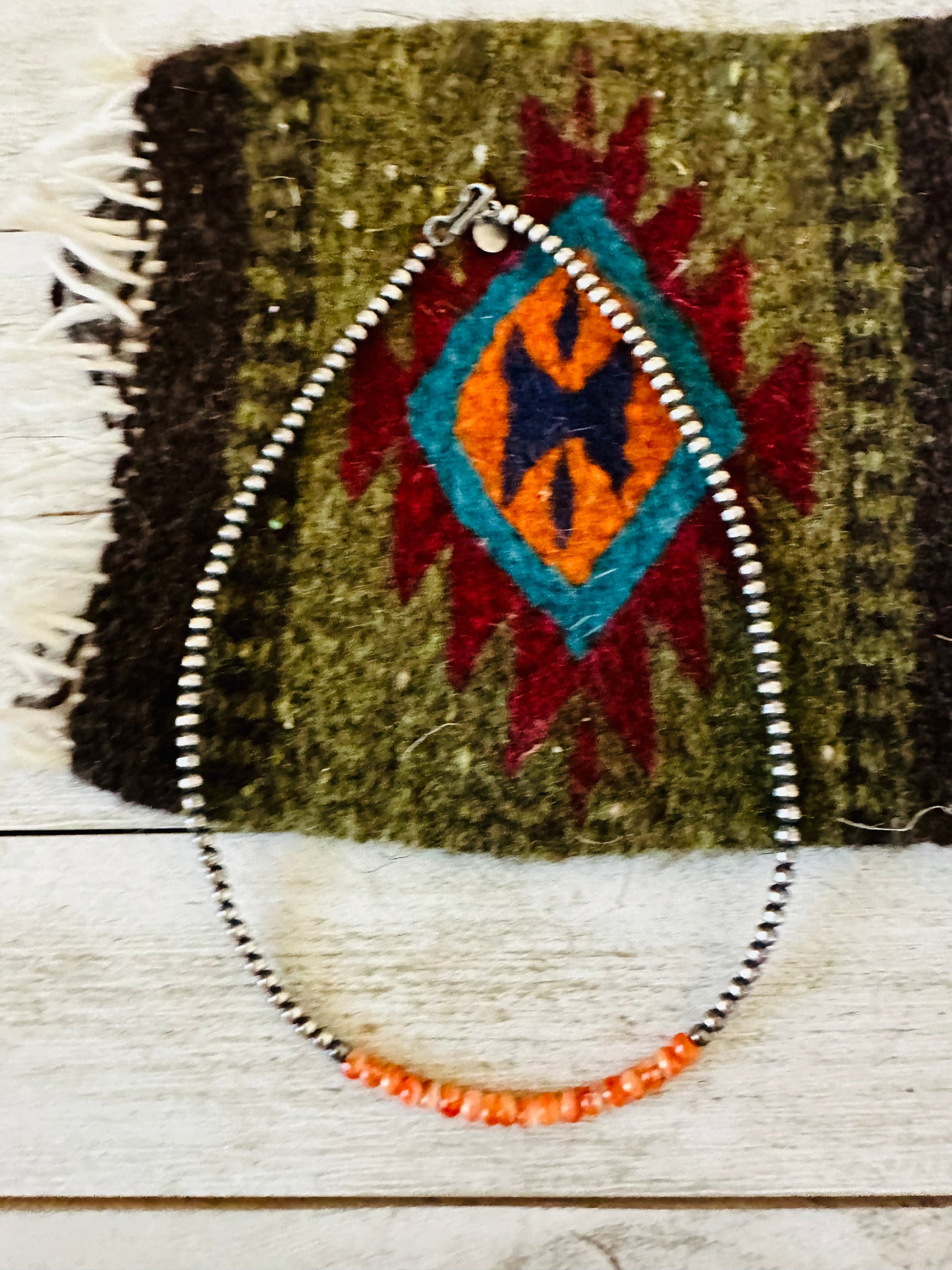 Navajo Orange Spiny & Sterling Silver Beaded Necklace 14” or 16”