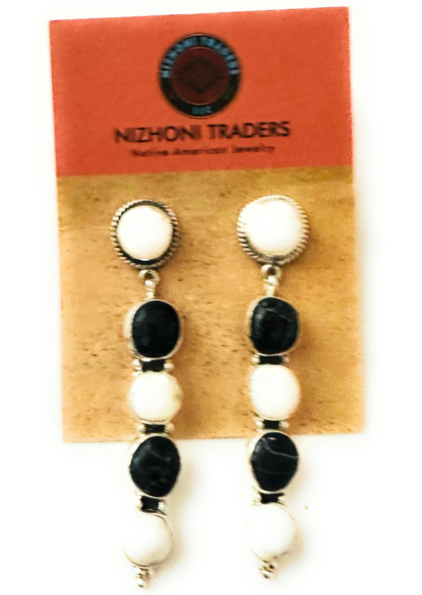 Navajo White Buffalo and Sterling Silver Dangle Earrings