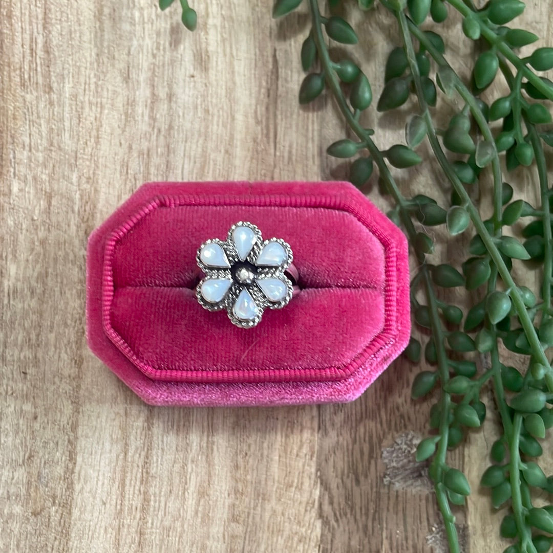 Navajo Mother of Pearl & Sterling Silver Flower Ring