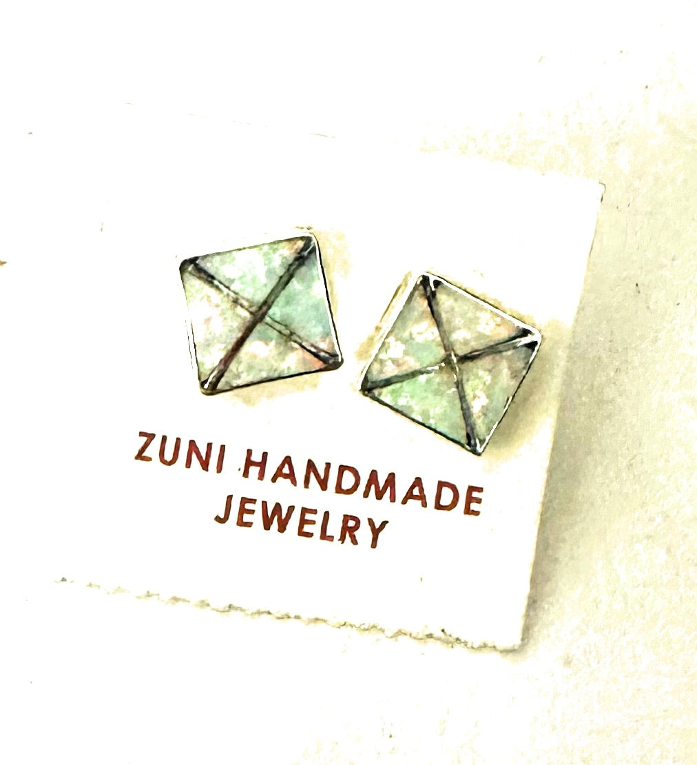 Zuni Opal & Sterling Silver Inlay Stud Earrings