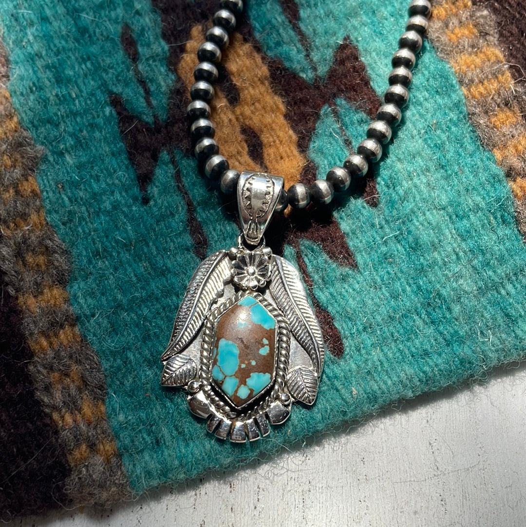 Handmade Sterling Silver & Number 8 Turquoise Pendant Signed Nizhoni