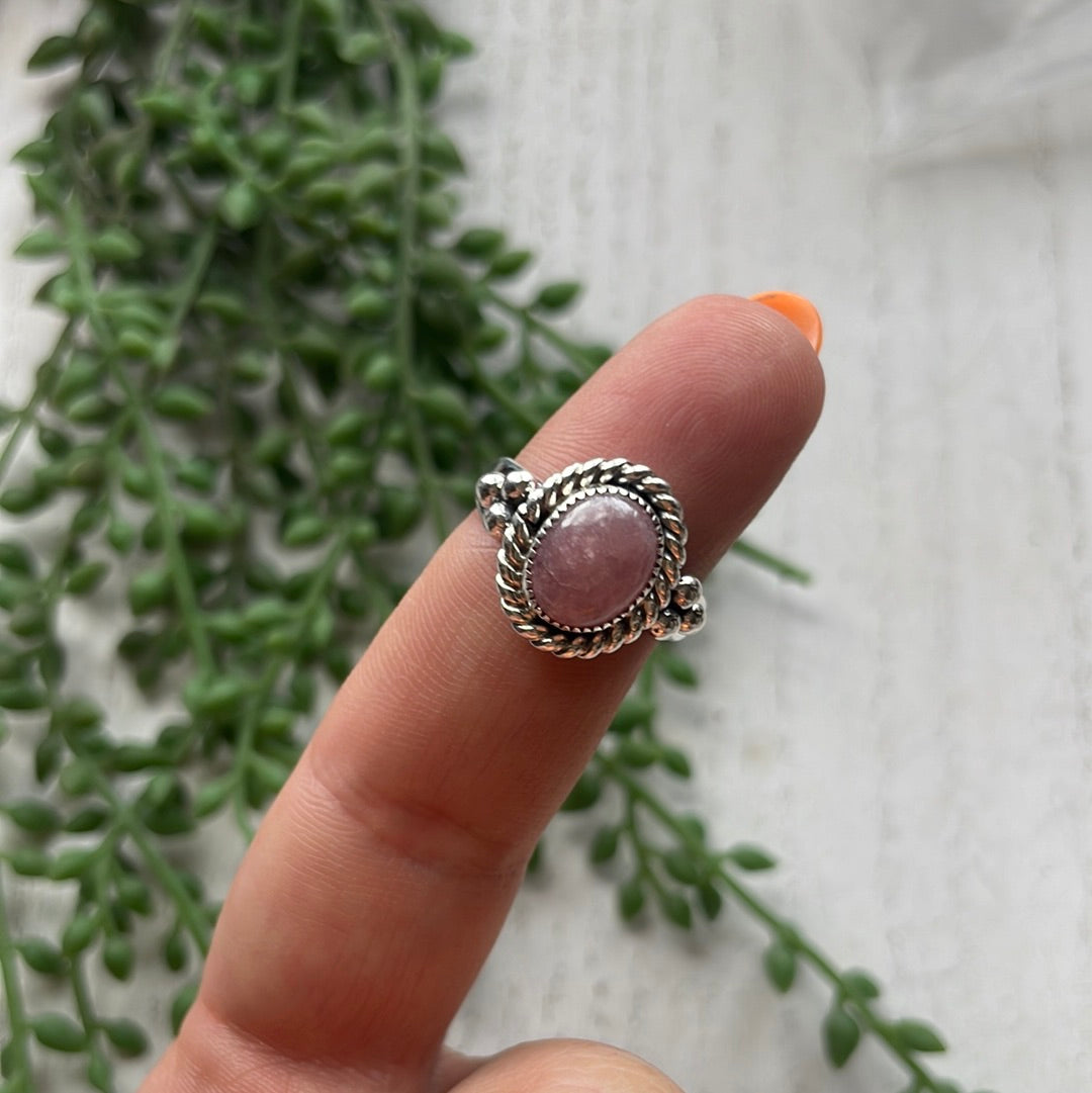 Navajo Sterling Silver & Rhodochrosite Round Ring