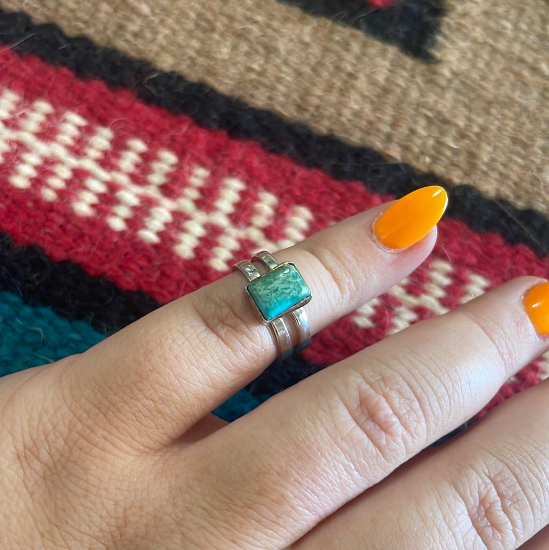 Single Stone Rectangle Navajo Sterling Silver Turquoise Ring