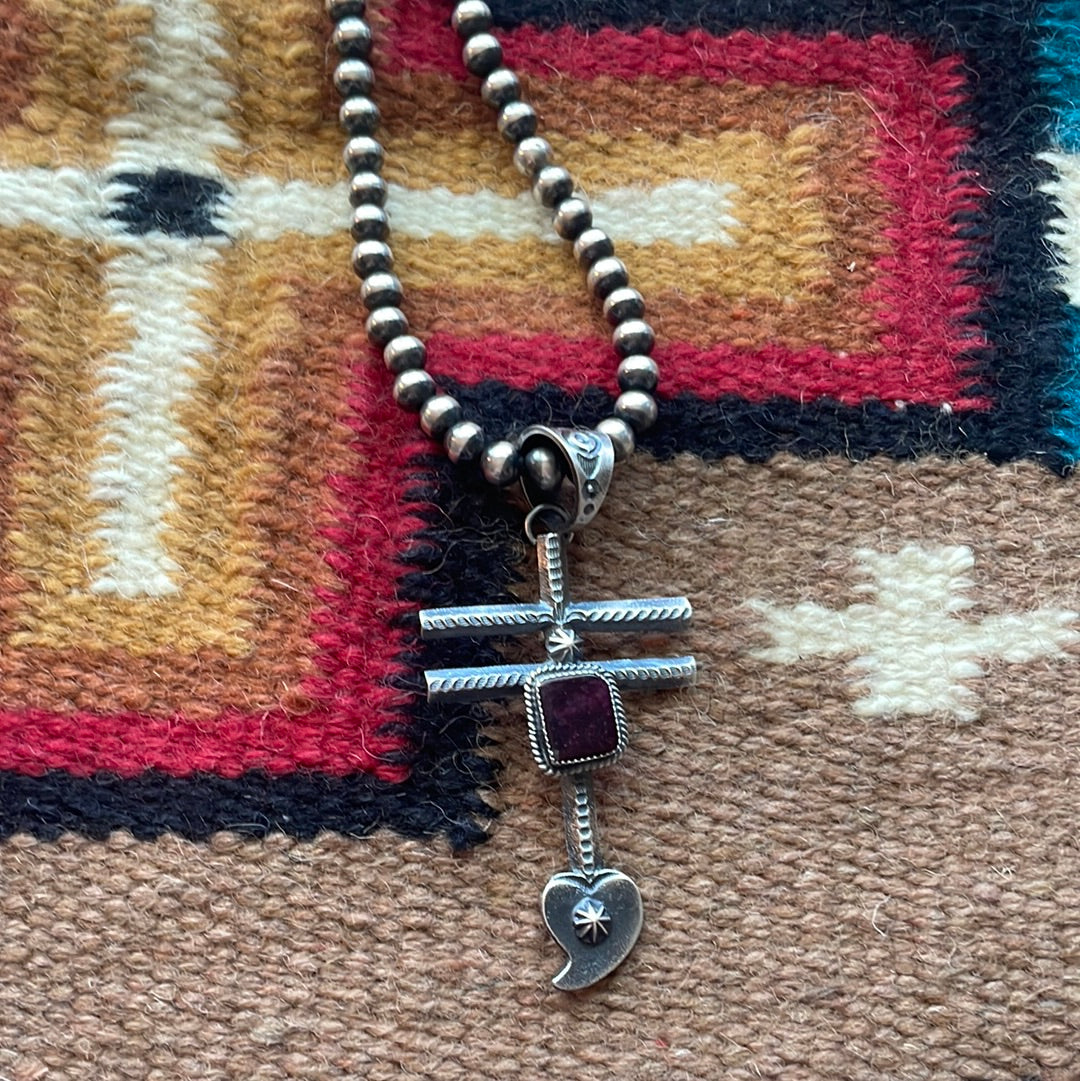 Kevin Billah Sterling Silver And Purple Spiny Double Cross Pendant Signed