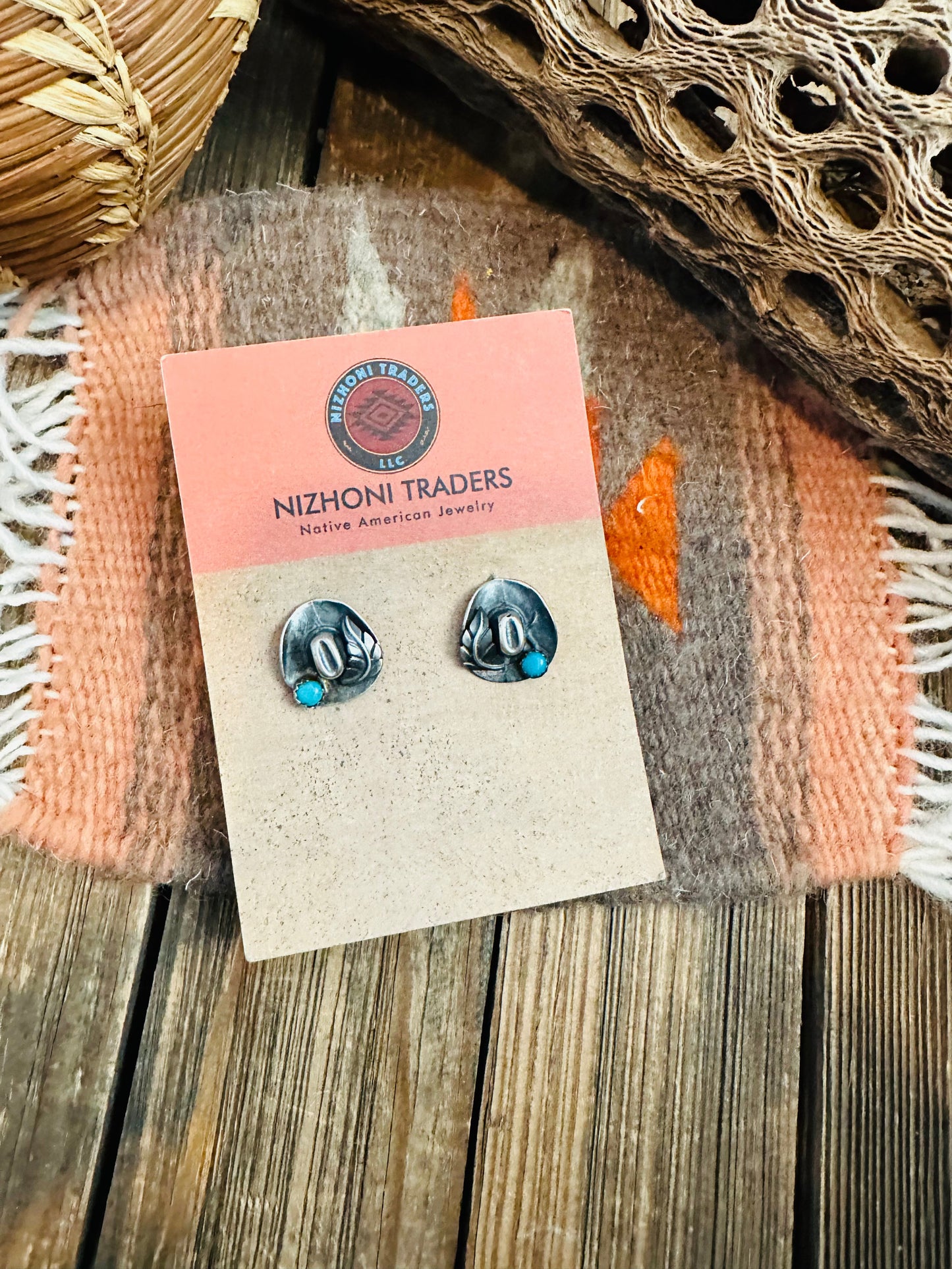 Navajo Mini Cowboy Hat Sterling Silver & Turquoise Stud Earrings