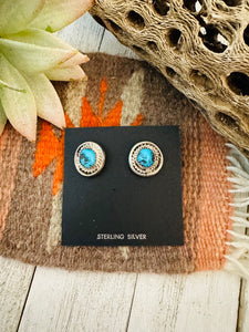 Vintage Old Pawn Navajo Turquoise & Sterling Silver Stud Earrings
