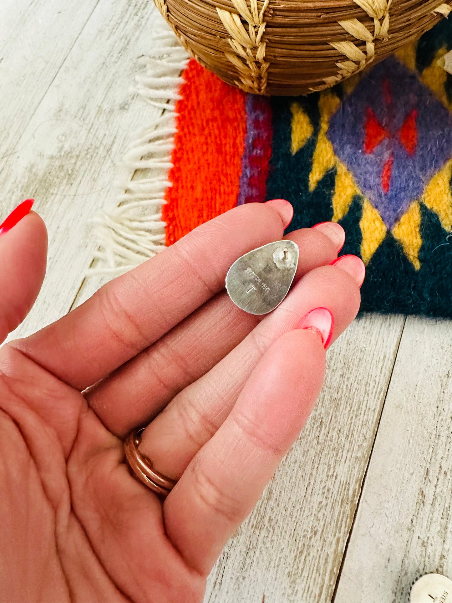 Navajo Turquoise & Sterling Silver Teardrop Stud Earrings