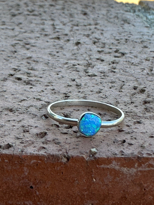 Zuni Sterling Silver & Blue Opal Dot Ring