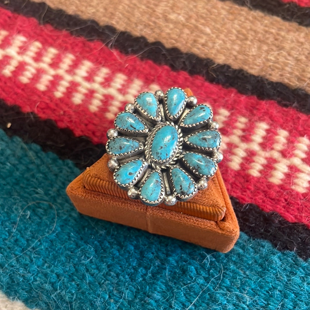 Navajo Sterling Silver Large Cluster Turquoise Ring