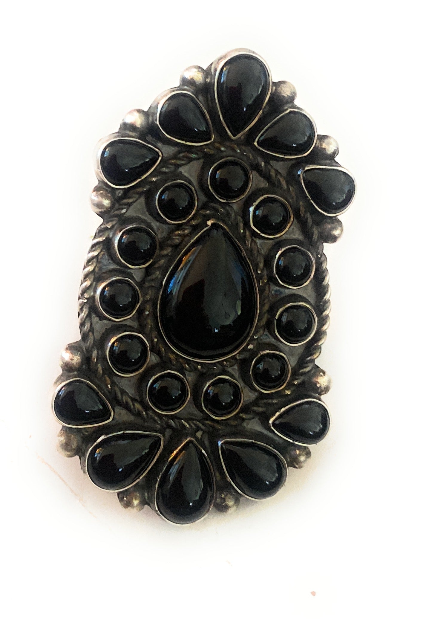 Navajo Sterling Silver & Black Onyx Cluster Ring Size 9